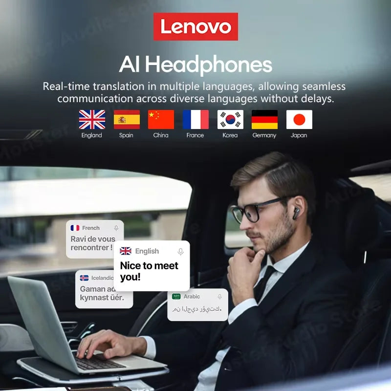 Lenovo GM2 PRO AI Anti-loss Wireless Bluetooth Headphones Customized tap Control Earphones Instant Translation Earbuds