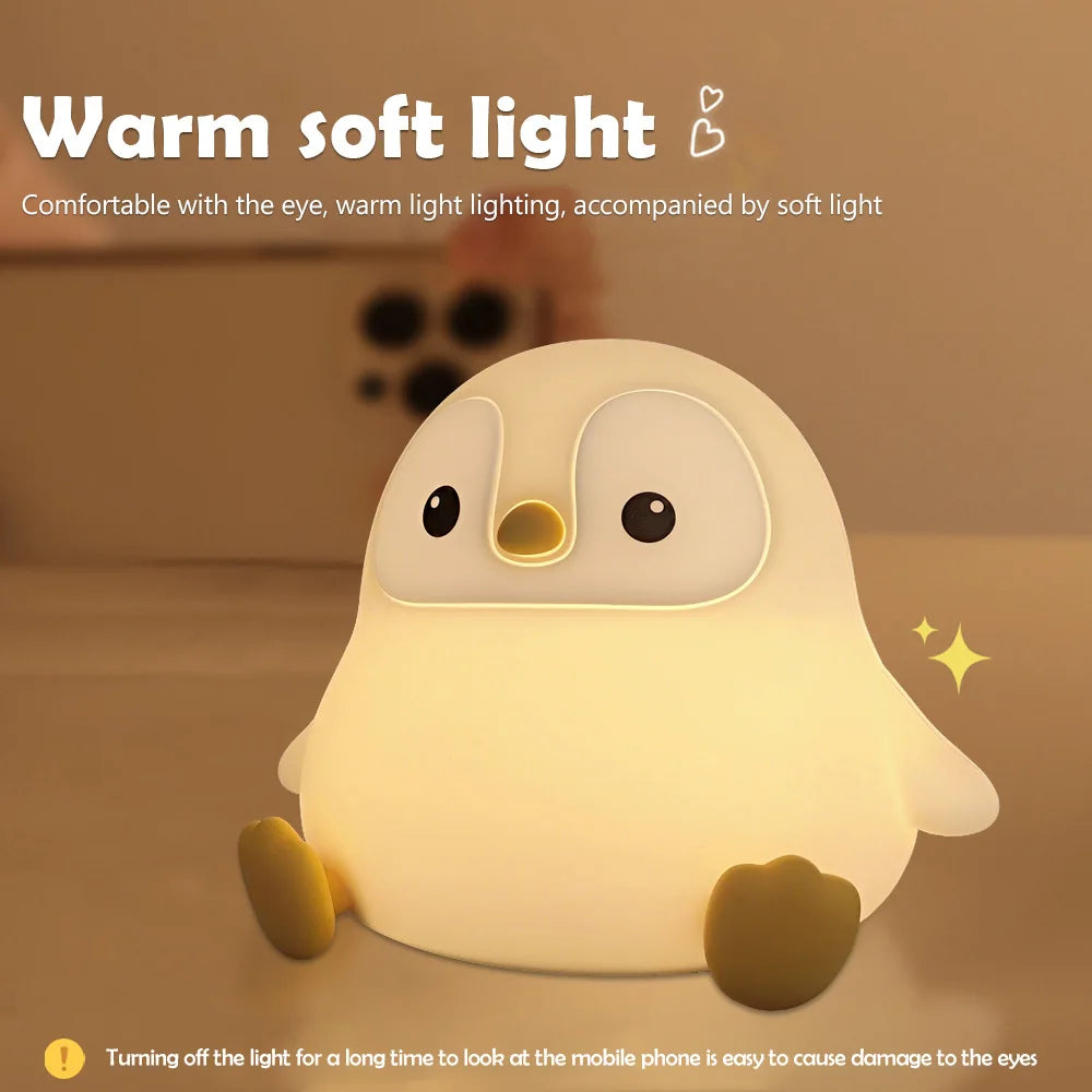 Cute Penguin Night Light for Kids Bedroom Rechargeable Animal Silicone Nursery Night Lamp Touch Control Nightlight for Baby Gift