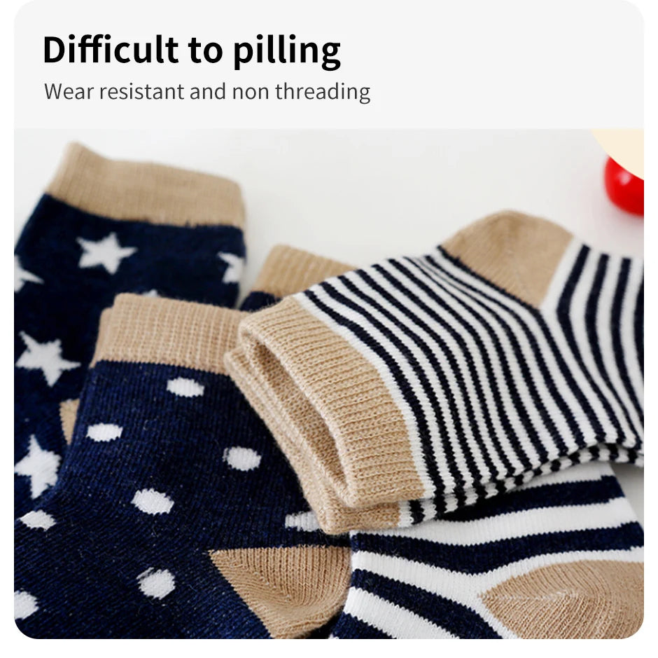 5 Pairs Cartoon Baby Socks Spring Autumn Stripe Dot Girls Boys Ankle Socks Soft Toddler Kids Short Socks