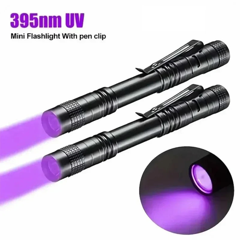 365nm UV Flashlight Ultraviolet Torch With Pen Clip Portable Violet Light Pet Urine Scorpion Detector UV Lamp Use AAA Batteries