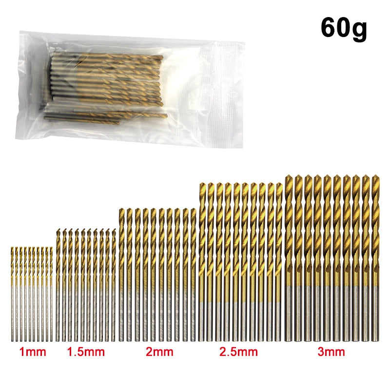 50pc Titanium Plated Twist Drill Set 1-3mm Small Drill Bit Electric Drill Drill Tool DIY Woodwork Drill and Open Drill Bit