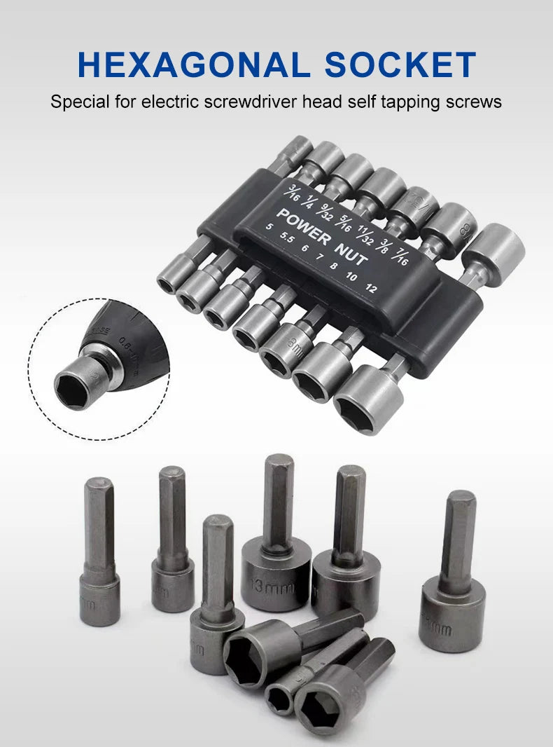 9pc internal hexagonal strong socket wrench 14pc hexagonal handle screw extension rod pneumatic screwdriver insert tool set